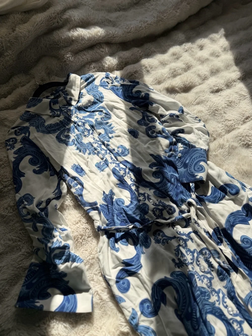 1. State Blue and White Printed Maxi Shirt Dress - Picture 6 of 7